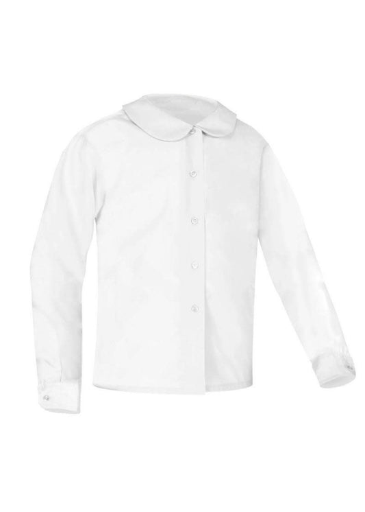Girls Top Peter Pan Collar Blouse Long Sleeve (White)